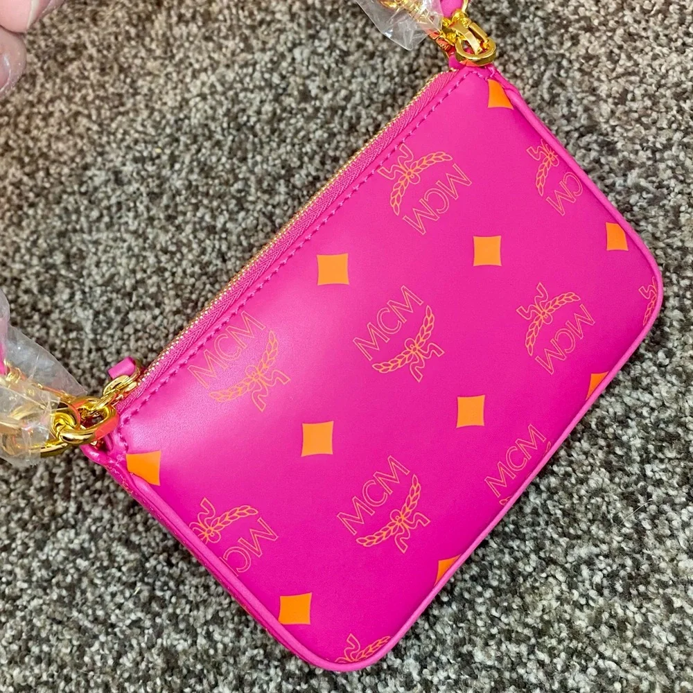 NWT MCM Fuchsia Pink Mini Color Splash Logo Leather Shoulder Bag - Picture 9 of 13